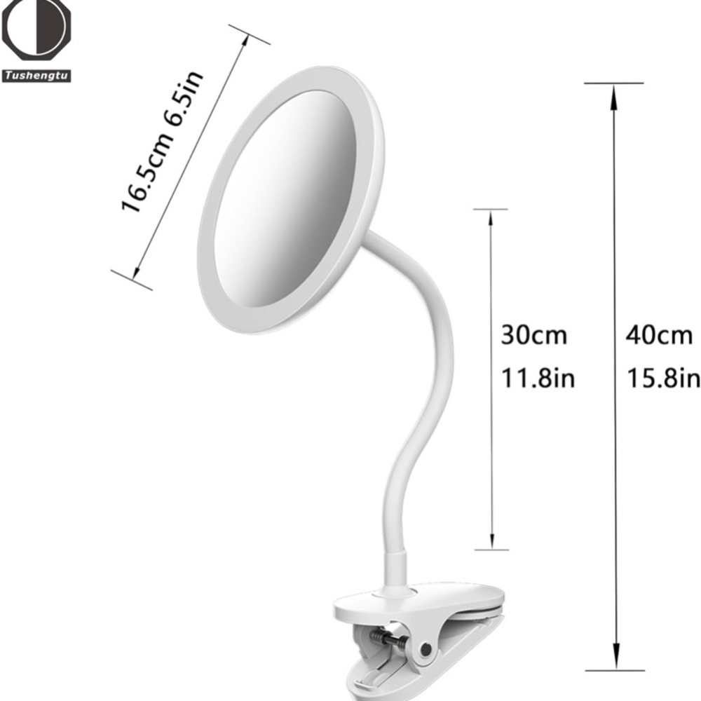 6.5" Clip On Gooseneck Makeup Vanity Mirror With Light, 2000mAh USB Lighted Trav - Picture 2 of 7